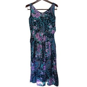 S. Roberts Vintage 80s 90s Floral Paisley Midi Dress Sleeveless Size 11